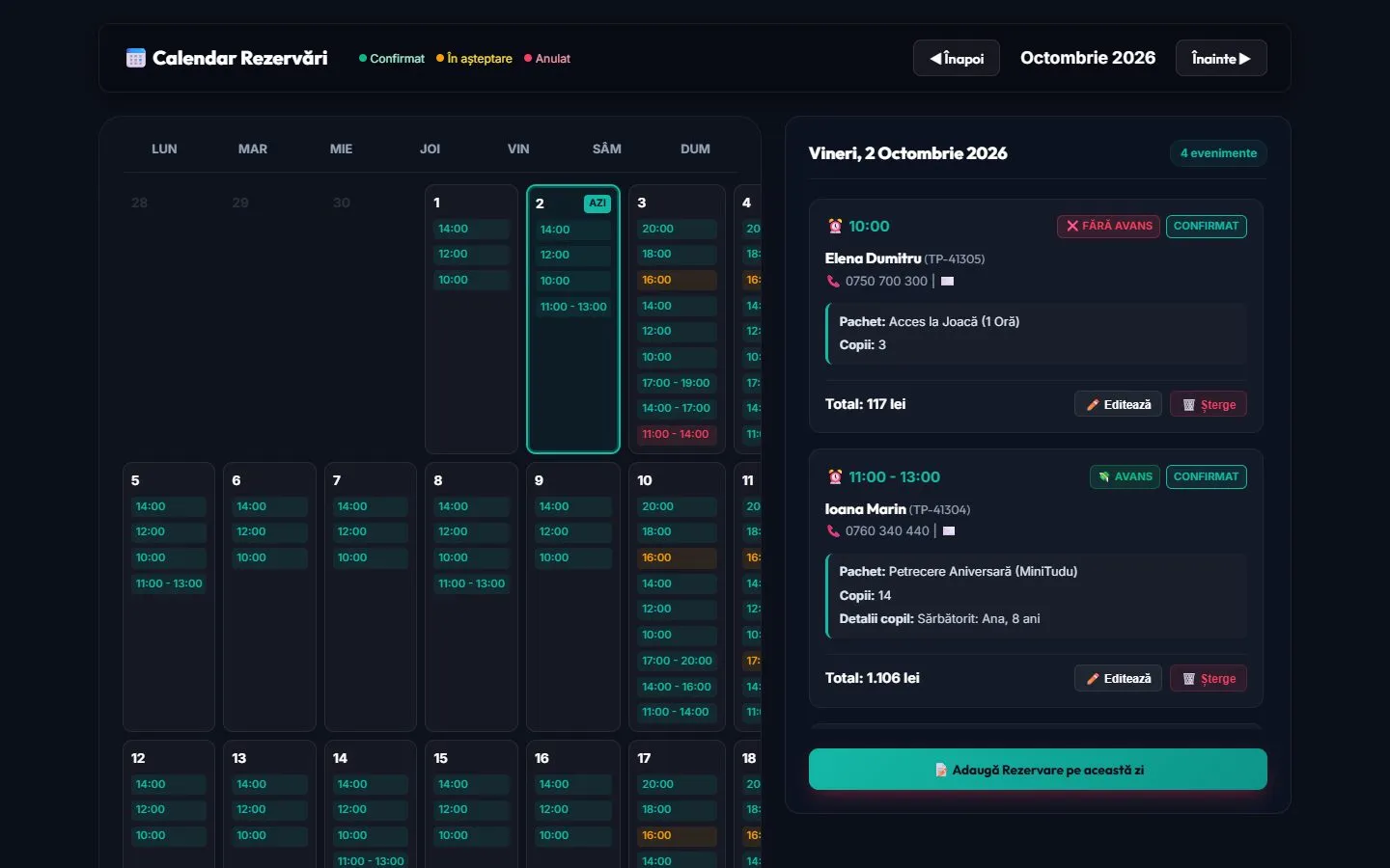 Calendarul petrecerilor din panoul SmartPlaygrounds